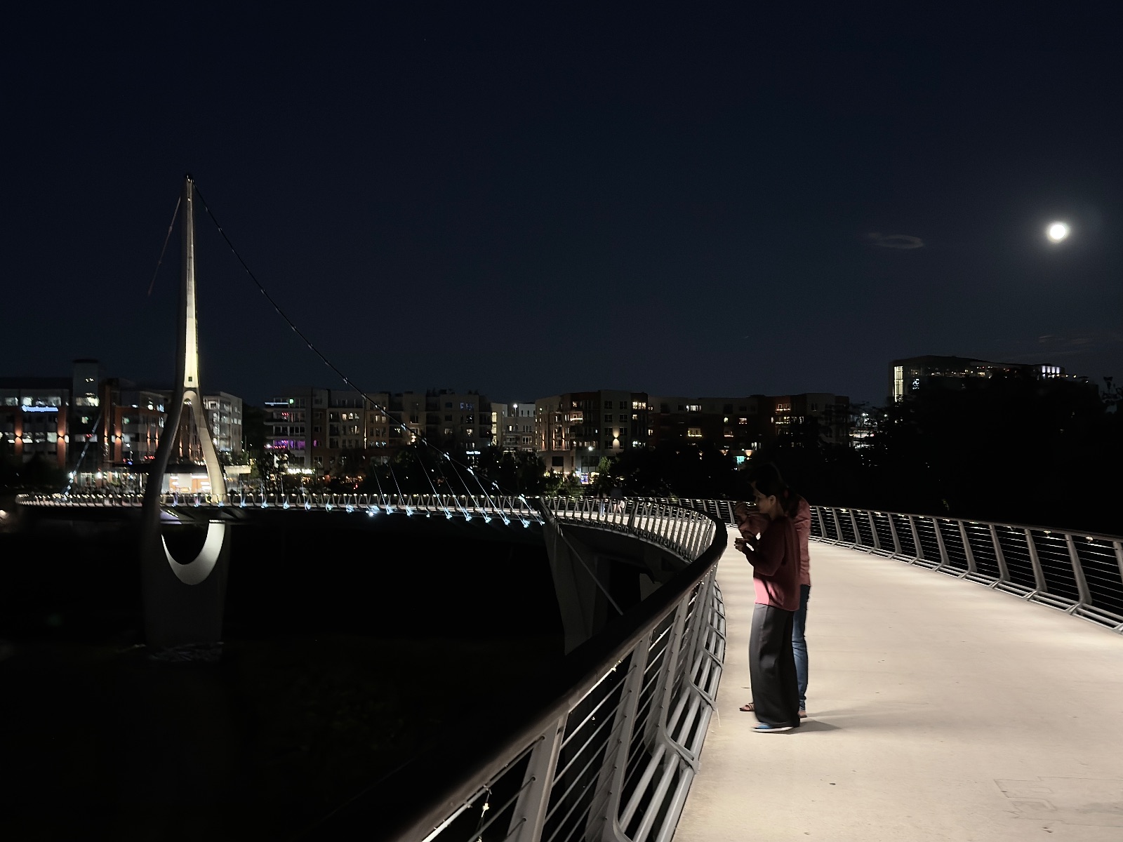 Bridge Park Bridge with people and full moon